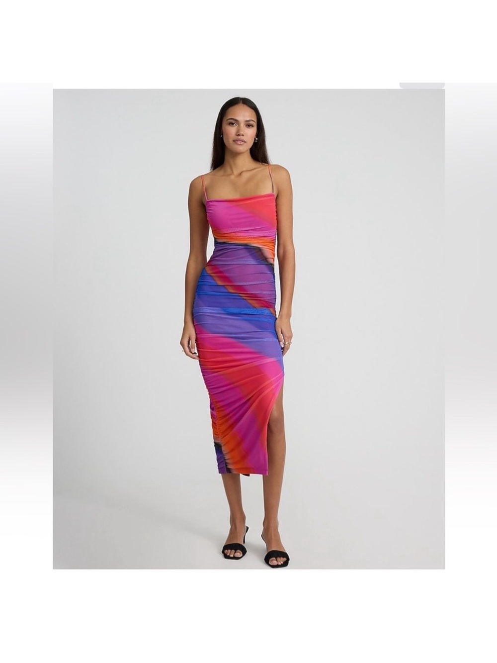 NWT Express Multicolor Pink Purple Orange Bodycon Midi Dress